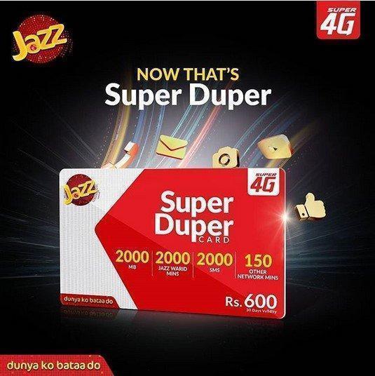 Jazz Super Duper Card Rs 600 Month