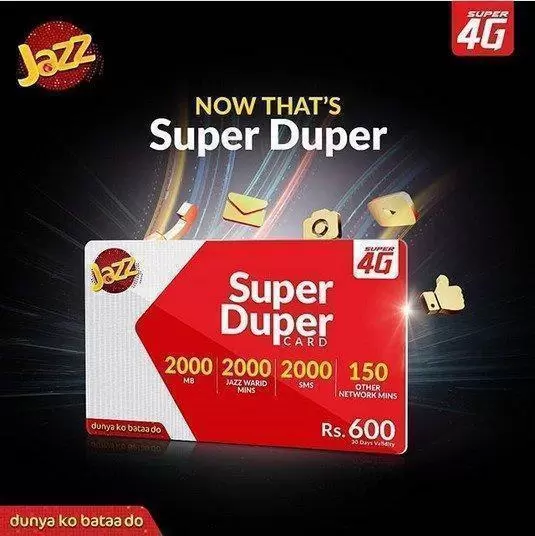 Jazz Super Duper Card Rs.600/Month